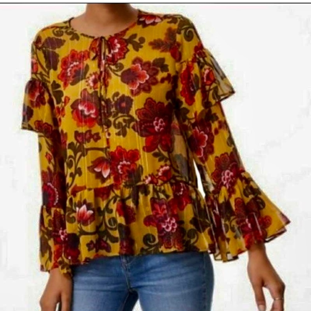 LOFT Semi-Sheer Floral Ruffle Top - NWT! Size XL